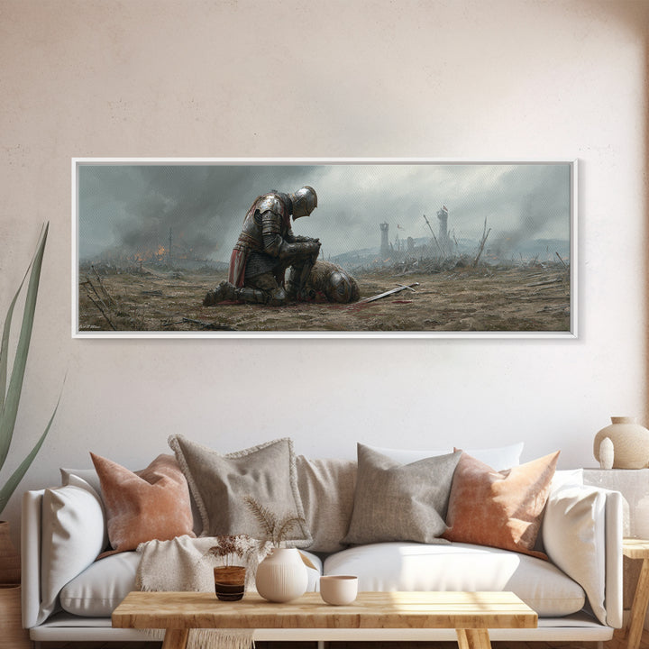 Medieval Knight Mourning Fallen Comrade Battlefield Scene Oil Painting Canvas Print Wall Art For Decor