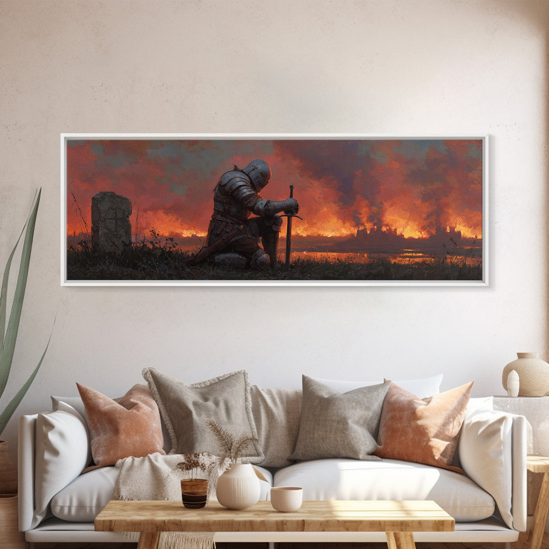 Desert Caravan Knights Riding Horses In Sandstorm Oil Painting Wall Art Large Framed Canvas Print