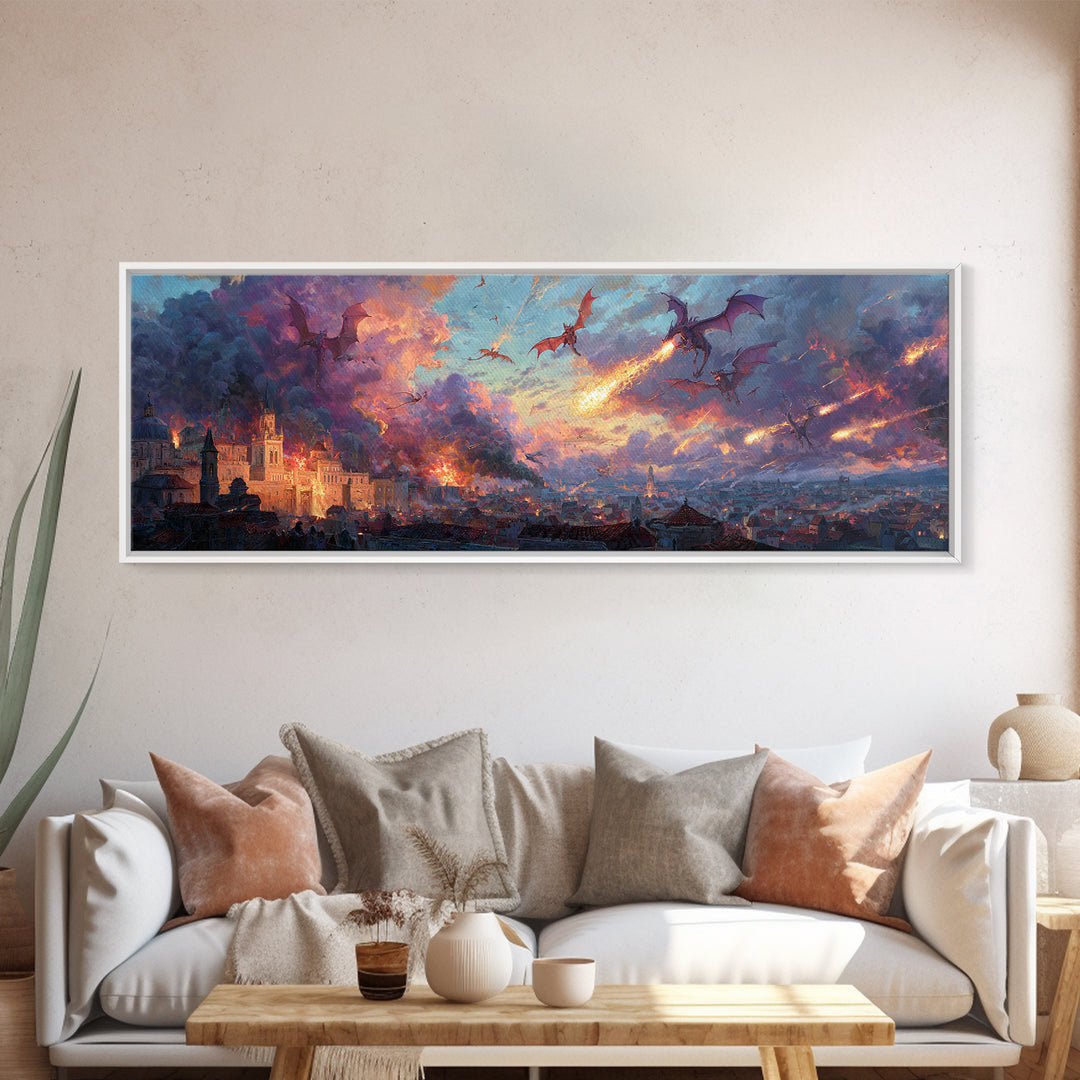 Peaceful Mountain Lake Scene With A Canoe And Sunrise Morning Landscape Painting Wall Art Framed Canvas Print
