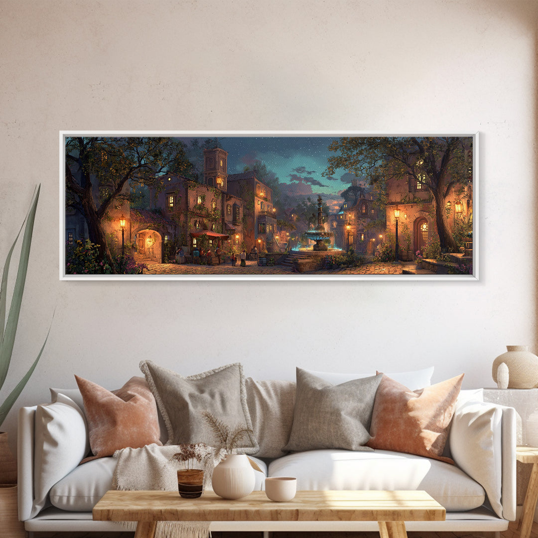 Mystical Wizard Summoning Portal Among Ancient Ruins Wall Art Framed Canvas Print For Fantasy Decor