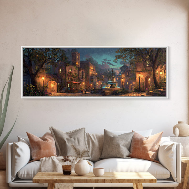 Mystical Wizard Summoning Portal Among Ancient Ruins Wall Art Framed Canvas Print For Fantasy Decor
