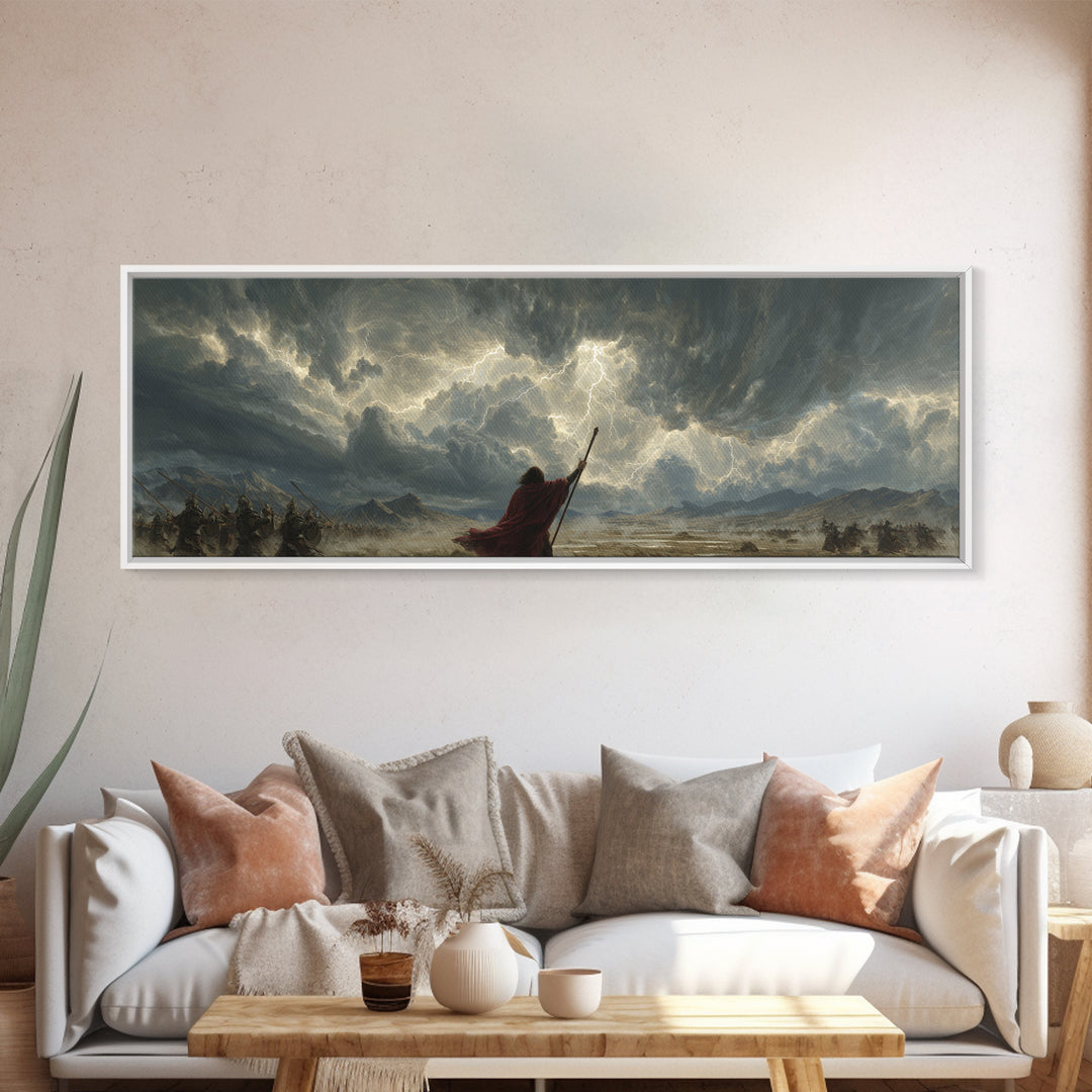Epic Battle With Lightning Strike And Armored Warriors Fantasy Wall Art Canvas Print For Dramatic Home Decor And Gaming Room