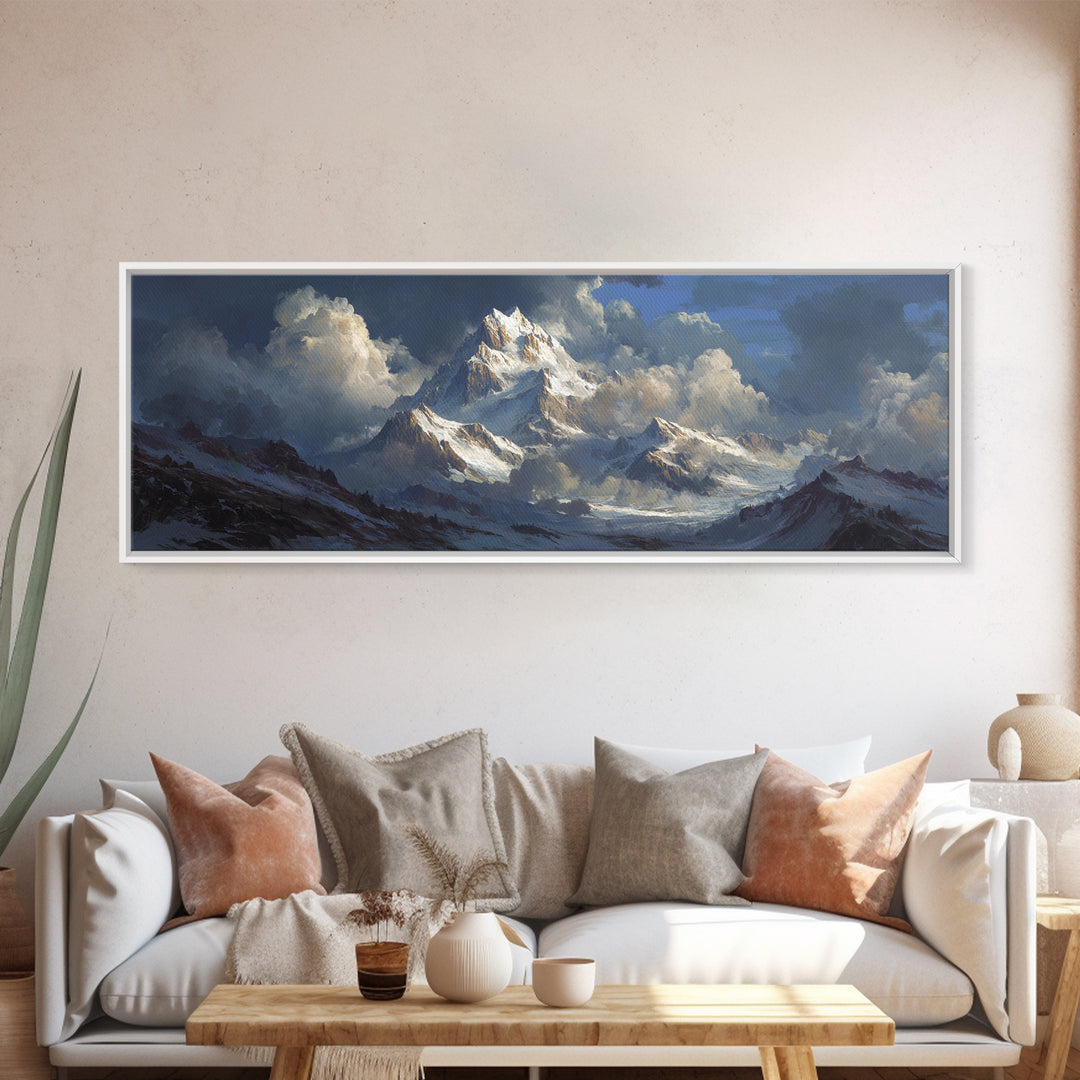 Imposing Snowy Mountain Landscape Oil Painting Wall Art Stunning Nature Scene Large Canvas Print For Wall Decor