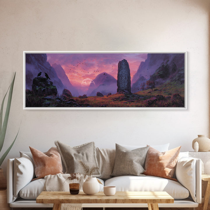 Mystical Landscape With Runes Stone Monolith And Magical Symbols At Dusk Fantasy Art Large Wall Art Canvas Print