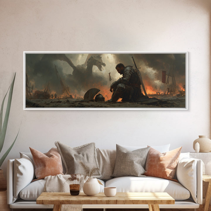 Knights Battle Scene Classic Medieval Warrior Oil Painting Framed Canvas Print Historical Art Wall Decor