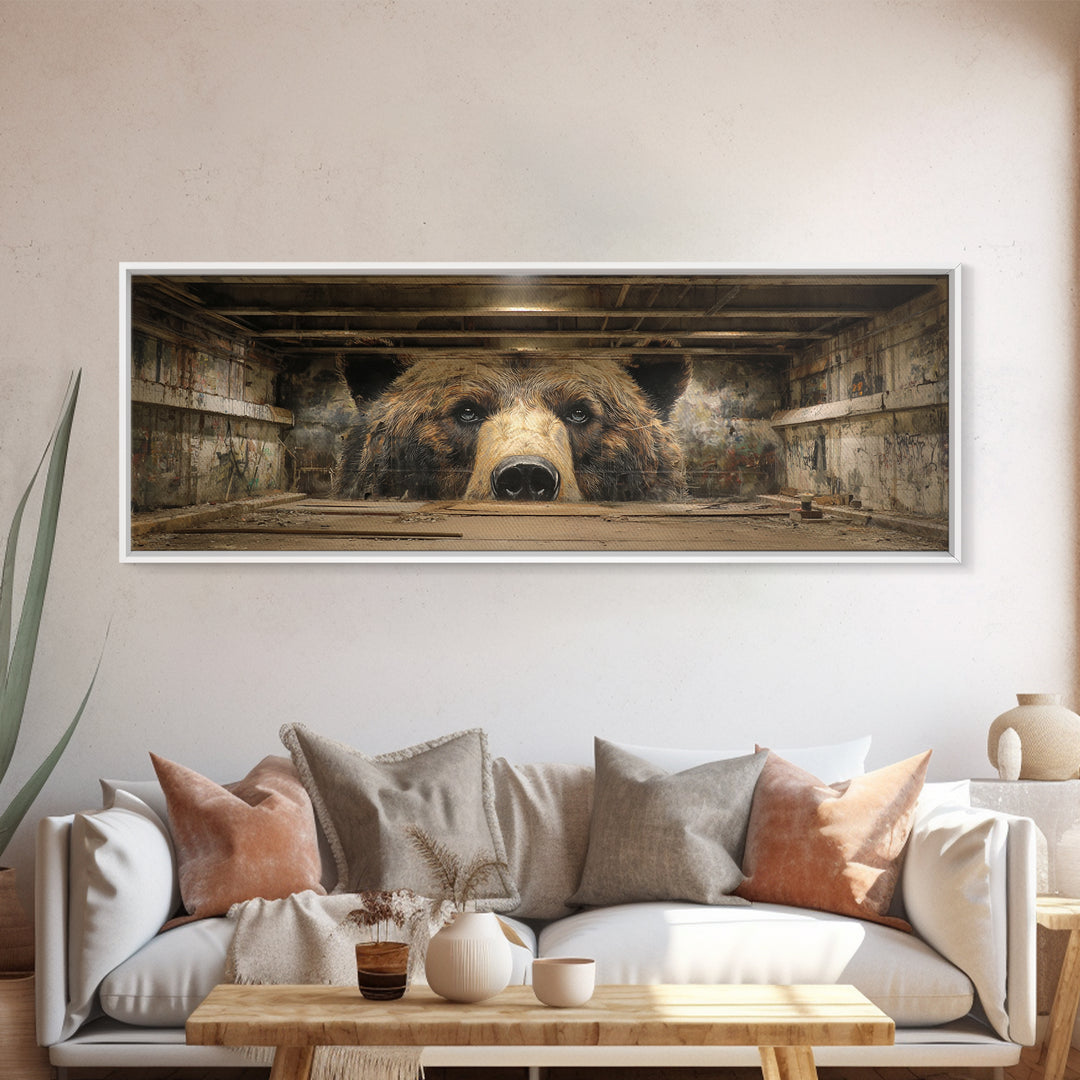 Realistic Bear Mural In Urban Setting Large Wall Art Framed Canvas Print For Man Cave Decor And Wildlife Gift