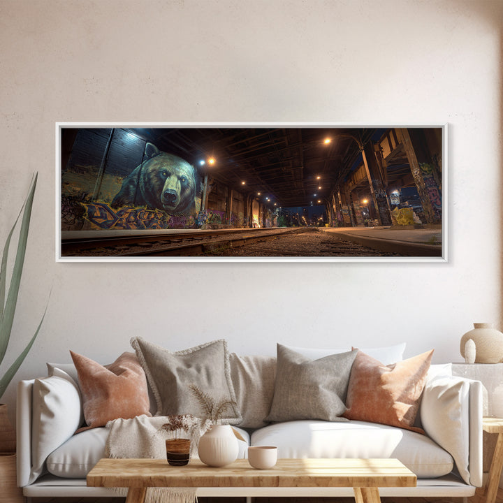 Urban Bear Mural Underpass Wall Art, Graffiti Street Art Print, Industrial Decor, Modern Office Wall Decor Canvas Gift For Him