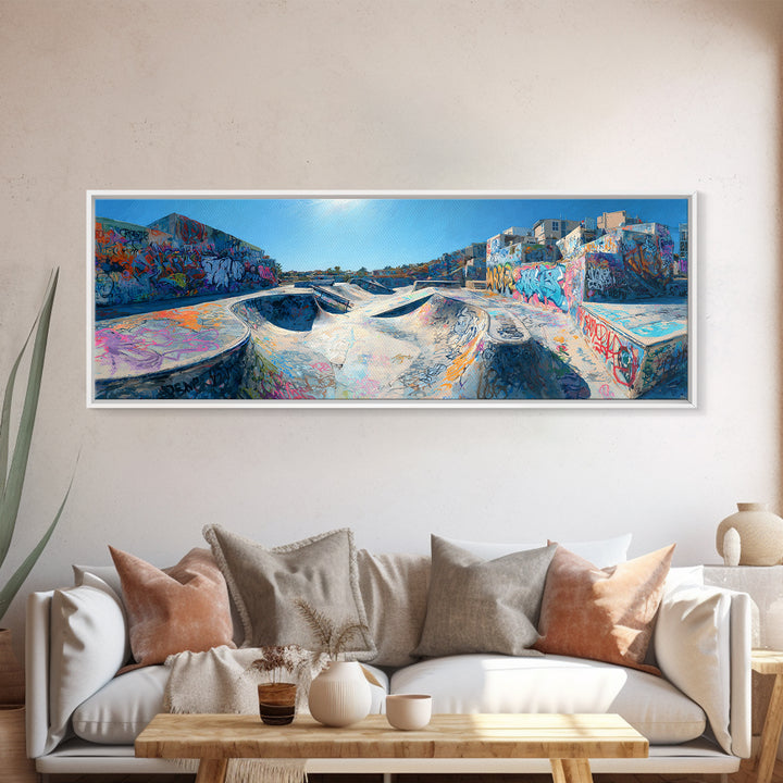 Colorful Graffiti Skatepark Urban Street Art Vibrant Wall Decor Framed Canvas Print Modern Wall Art