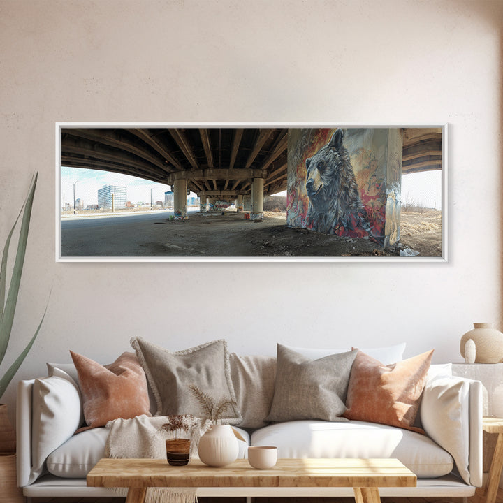 Vibrant Urban Graffiti Tiger Mural In City Street Framed Canvas Print Colorful Street Art Wall Decor