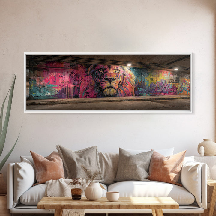 Vibrant Grafitti Lion Mural Street Art With Bright Colors Urban Wall Art Framed Canvas Print