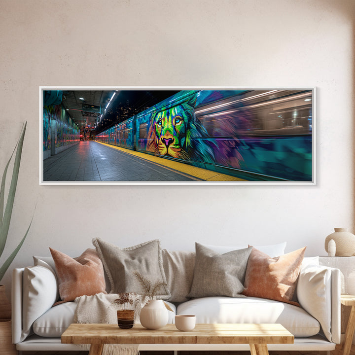 Vibrant Urban Graffiti Lion Mural On Subway Train Colorful Street Art Wall Decor Canvas Print