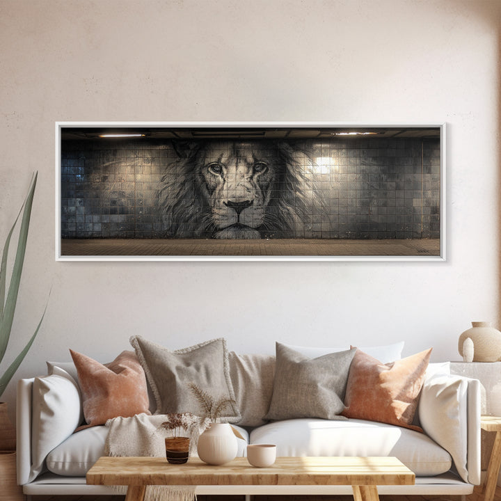 Majestic Lion Black And White Mural Style Street Art Wall Art Large Urban Decorative Canvas Print