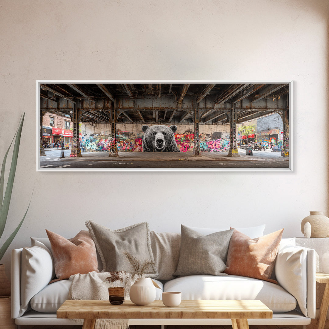Urban Street Art Bear Mural Under Bridge Graffiti Wall Art For Modern City Decor Canvas Print