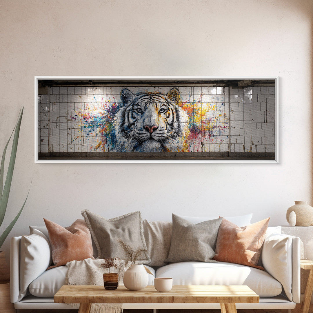 Roaring Tiger Mural Street Art Canvas Print Vibrant Urban Animal Wall Art With Colorful Graffiti For Home Or Office