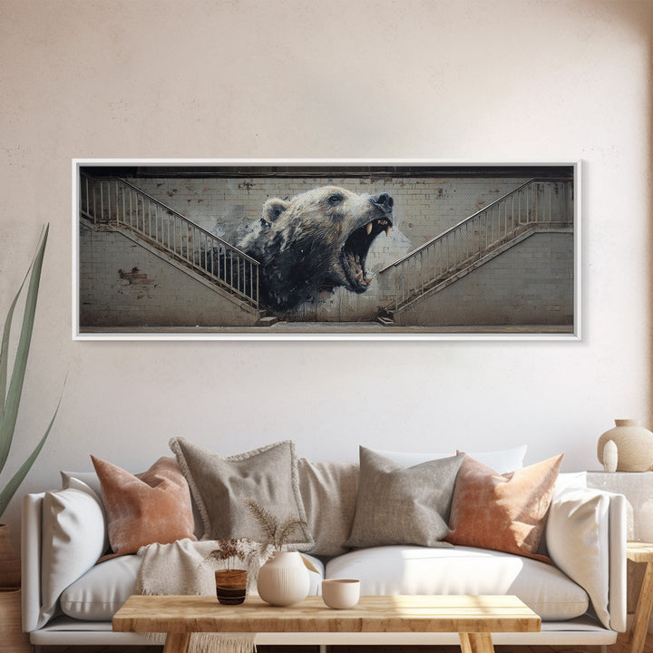 Captivating Roaring Bear Graffiti Mural Wall Art Print Canvas Print For Urban Living Room Decor And Statement Wall Art