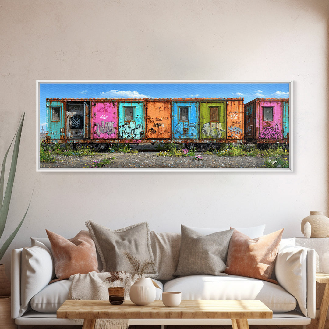 Colorful Rusted Graffiti Freight Train Car Urban Street Art Wall Art Canvas Print