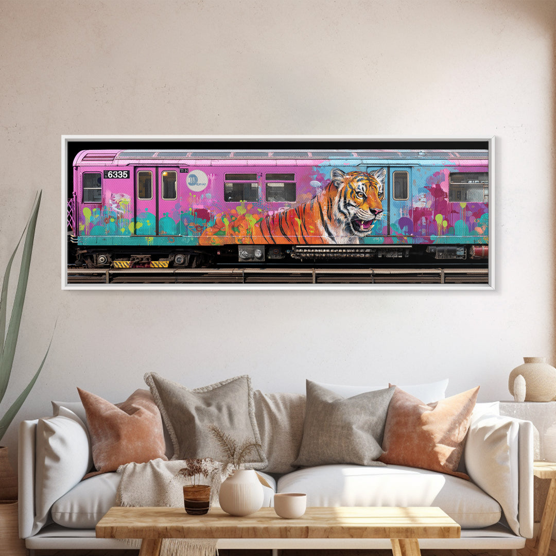 Chicago Train Tiger Street Art Wall Art Canvas Print Urban Graffiti With Bold Animal Design For Office And Home Decor