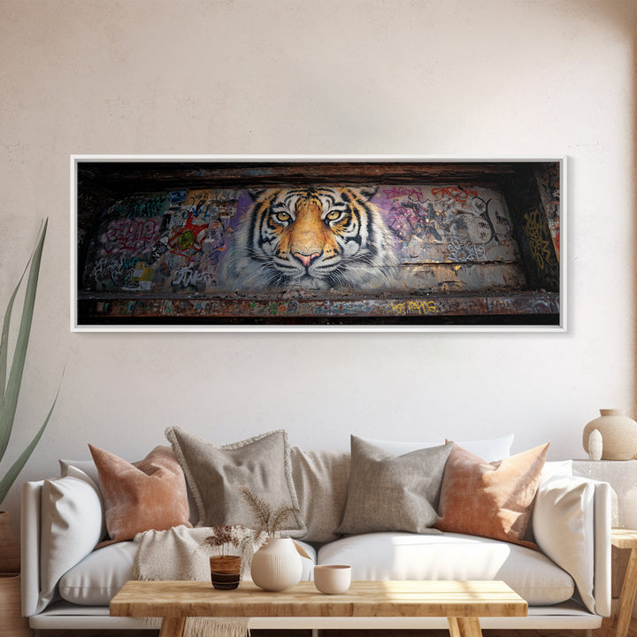 Striking Tiger Mural Street Art Large Wall Art Canvas Print Animal Lover Gift Colorful Urban Decor Vibrant Design