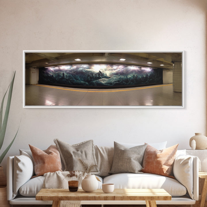 Gothic Wolf Underground Graffiti Style Mural Canvas Print Wall Art For Dark Moody Home Decor And Contemporary Art