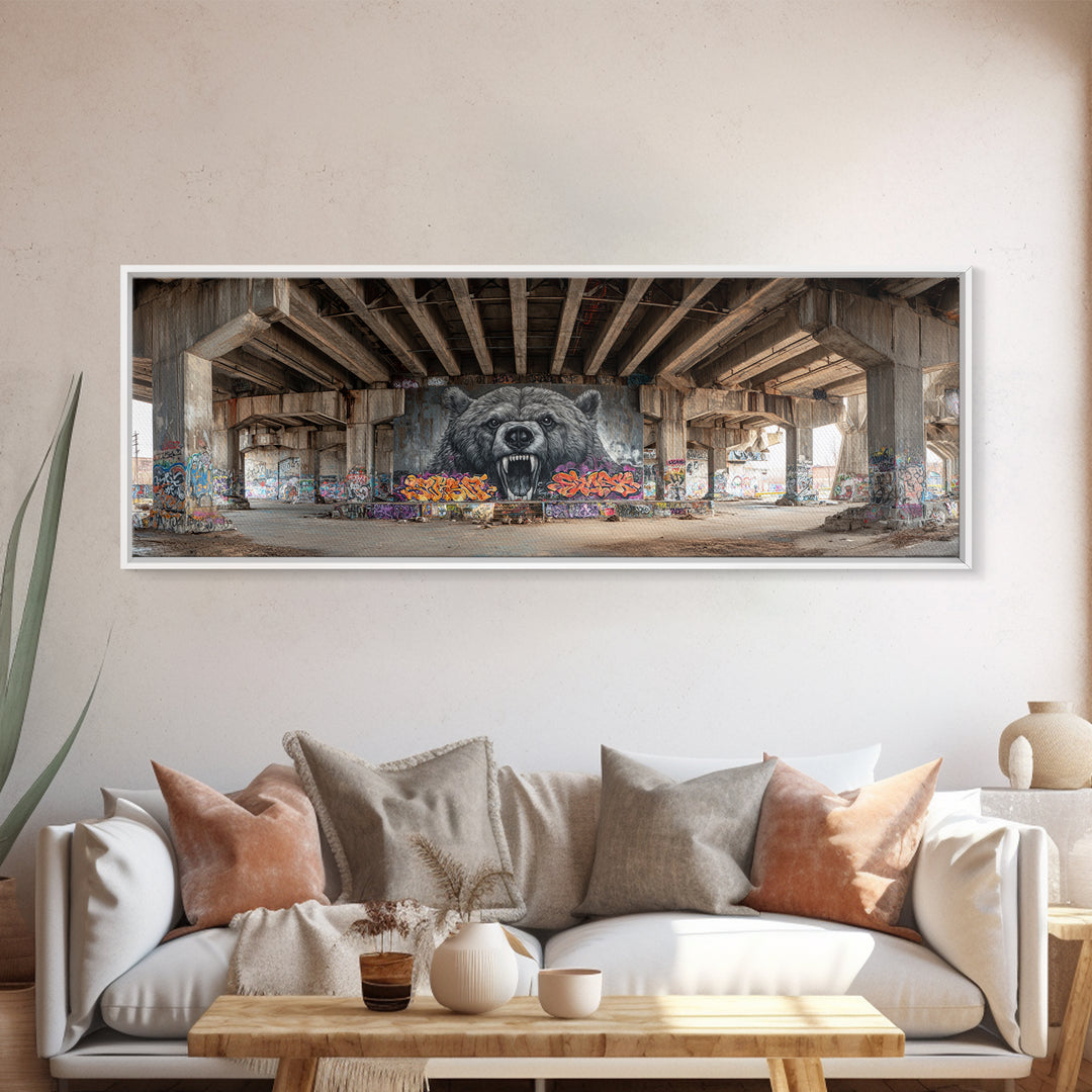 Urban Graffiti Street Art Bear Mural Photography Wall Decor Framed Canvas Print Modern Wall Art