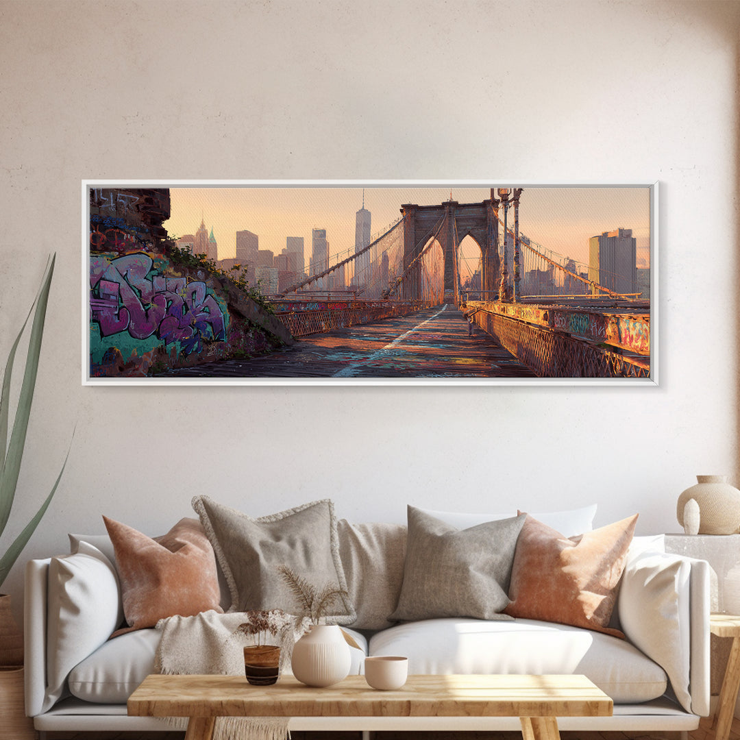Sunlit Urban Bridge Graffiti Street Scene Original Art Framed Canvas Print Urban Wall Decor Modern Wall Art