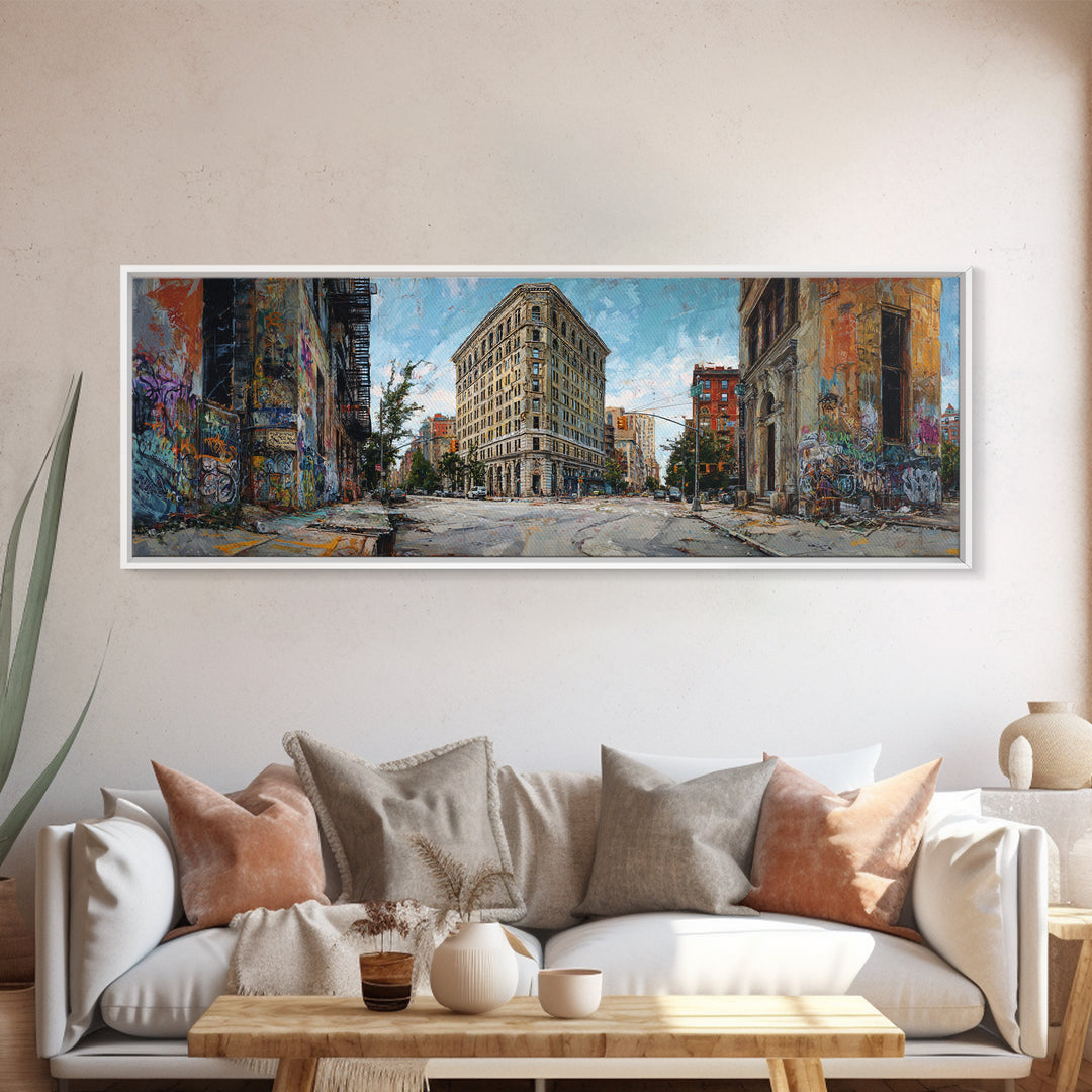 New York City Flatiron Building Urban Street Scene Wall Art Canvas Print For Modern Home Decor