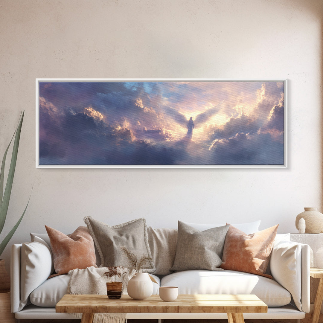 Angel In Clouds Spiritual Landscape Wall Art Framed Canvas Print Inspirational Home Decor