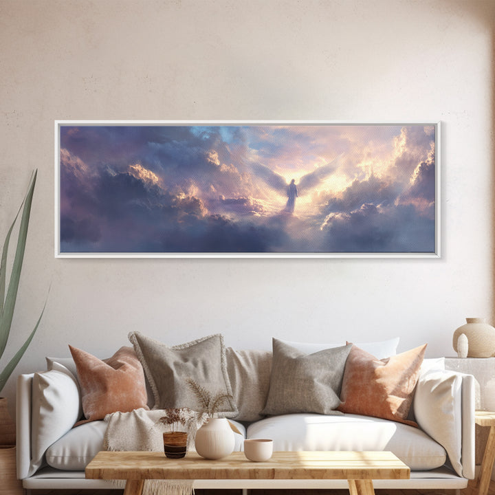Angel In Clouds Spiritual Landscape Wall Art Framed Canvas Print Inspirational Home Decor