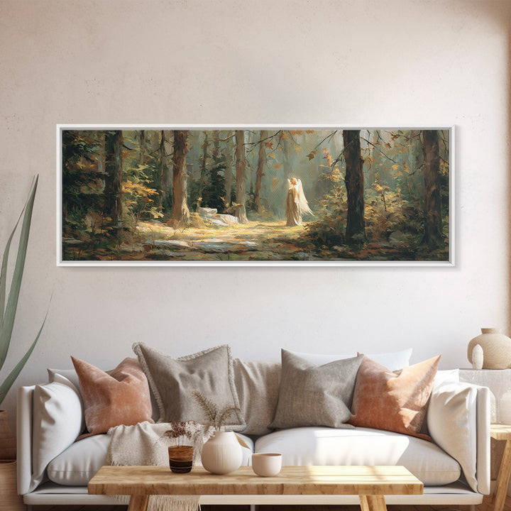Mystical Angel In Forest Fantasy Art Scene Canvas Print Ideal For Bedroom Wall Art And Enchanting Home Decor Gift