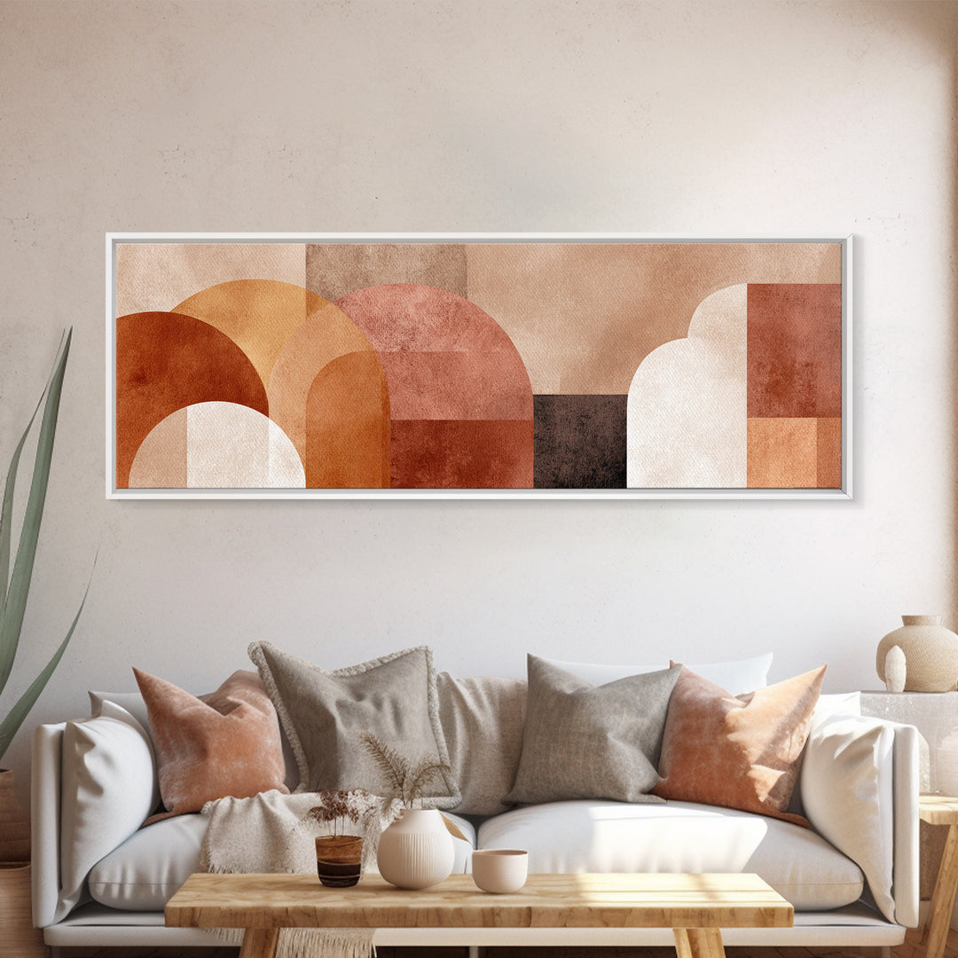 Terracotta Geometric Arches Wall Art, Neutral Abstract Shapes, Boho Modern Art Home Decor, Mid Century Framed Canvas Print
