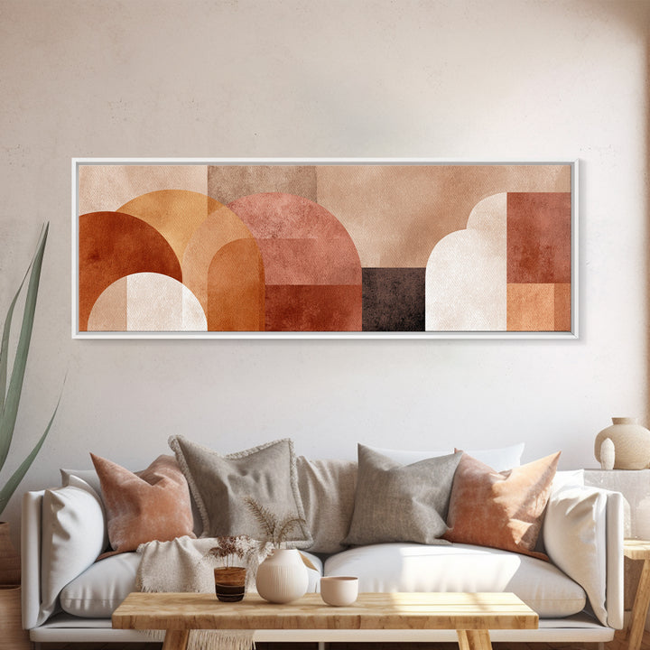 Terracotta Geometric Arches Wall Art, Neutral Abstract Shapes, Boho Modern Art Home Decor, Mid Century Framed Canvas Print