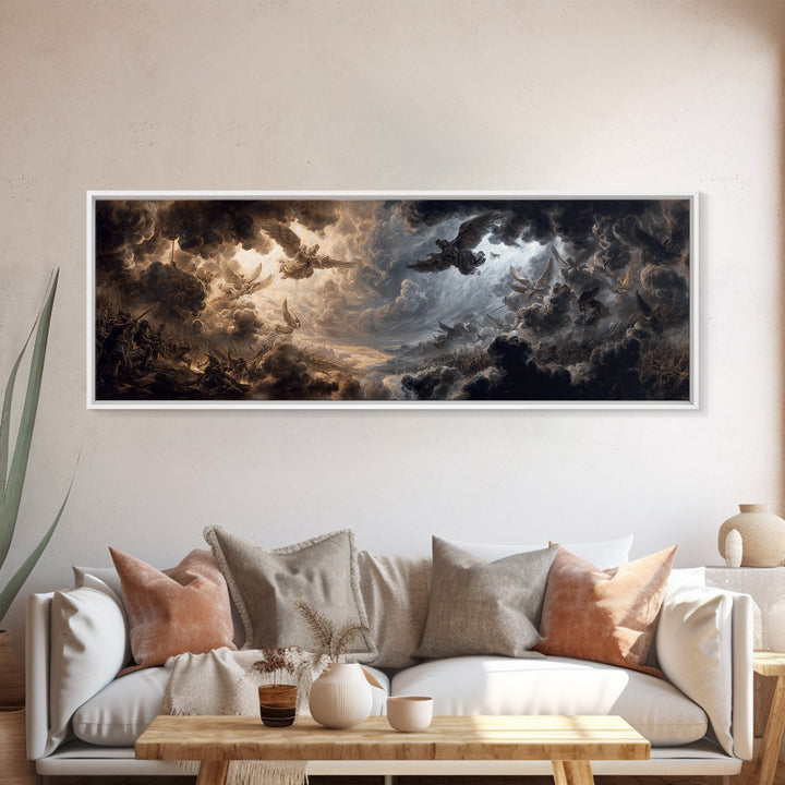 Epic Battle Scene With Angels And Warriors Dramatic Baroque Art Wall Art Framed Canvas Print For Home