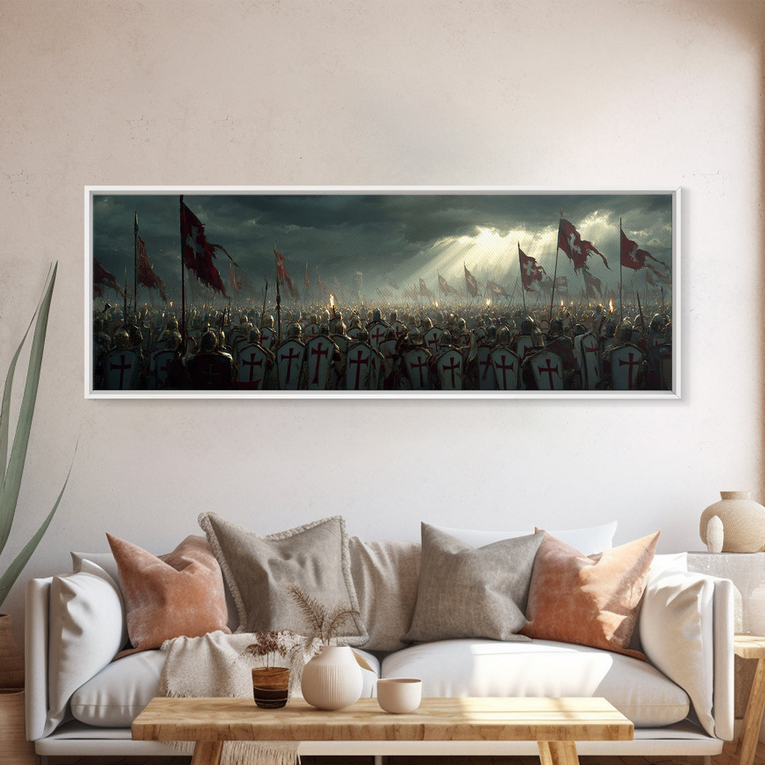 Medieval Crusader Knights Preparing For Battle Under Stormy Sky Wall Art Canvas Print For Historical Home Decor And Office