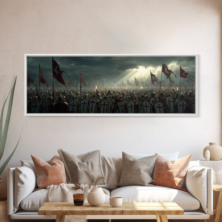 Medieval Crusader Knights Preparing For Battle Under Stormy Sky Wall Art Canvas Print For Historical Home Decor And Office