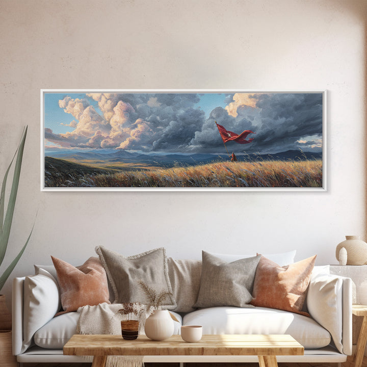 Majestic Knight in Armor Holding Sword With Dramatic Sky Background Medieval Fantasy Art Canvas Print