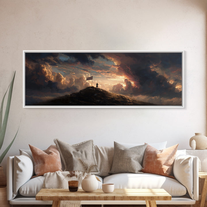 Dramatic Dawn Mountain Cliff Edge Painting Wall Art Framed Canvas Print Majestic Scenic Nature Landscape Decor