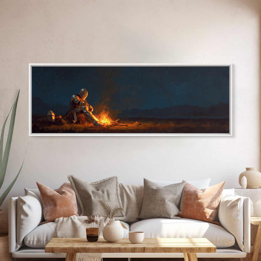 Medieval Knight Moist By Campfire Oil Painting Reproduction Canvas Print Classic Historical Wall Art Decor