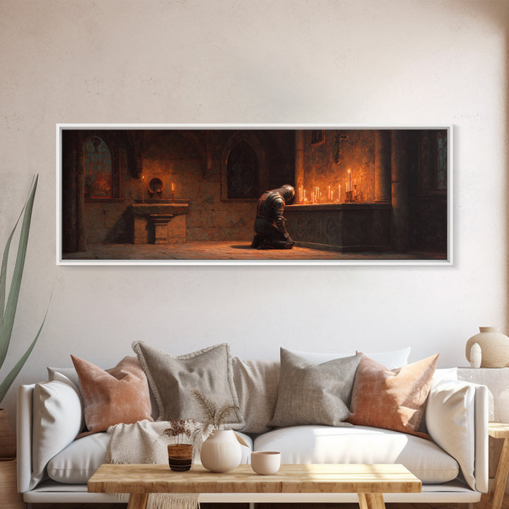 Sunlit Medieval Church Interior With Dramatic Lighting And Arches Framed Canvas Print For Timeless Wall Art And Rustic Home Decor