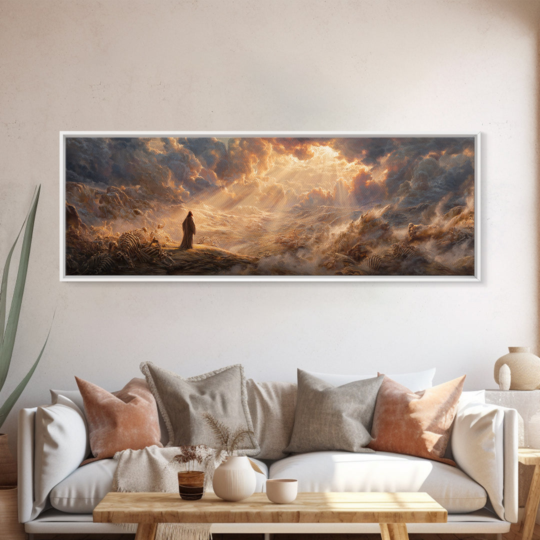 Heavenly Angel With Trumpet In Cloudscape Religious Wall Art For Spiritual Home Decor And Inspirational Living Room Framed Canvas Print