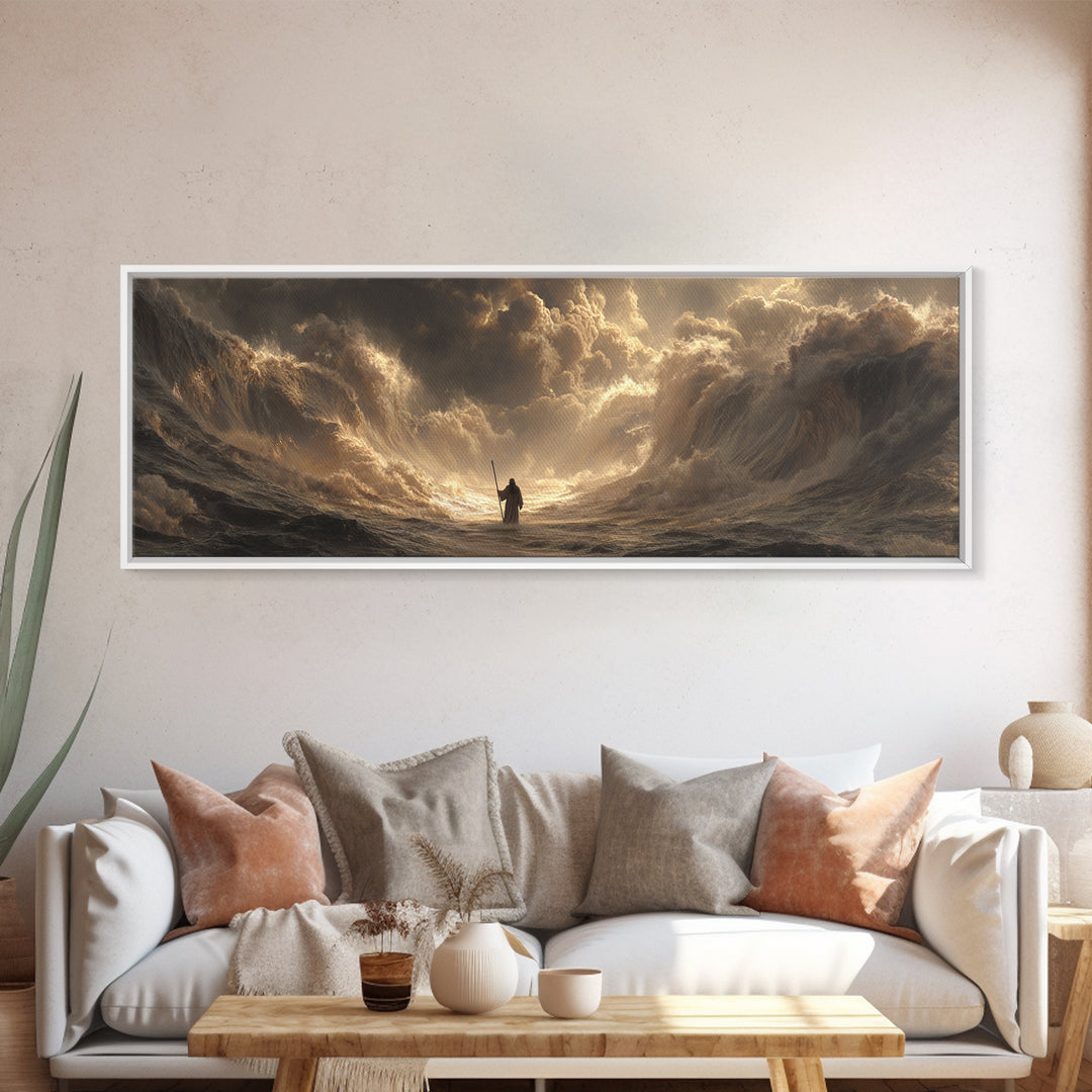 Majestic Knight Standing With Sword Against Intense Lightning Cloudscape Dramatic Wall Art Canvas Print