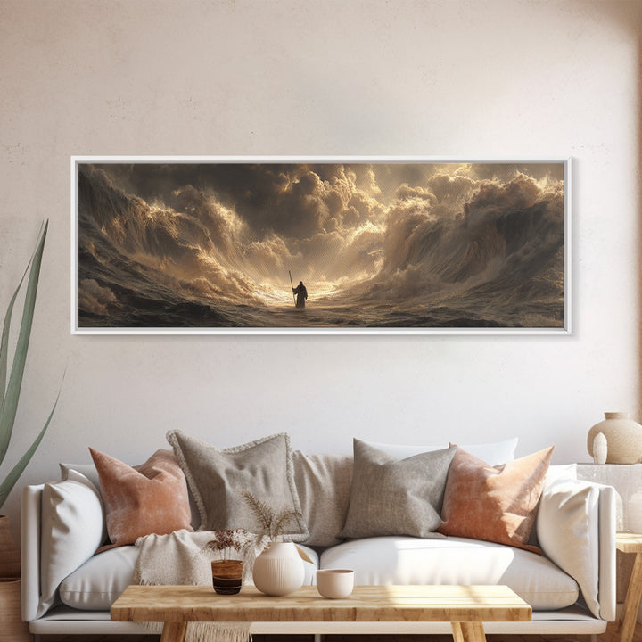 Majestic Knight Standing With Sword Against Intense Lightning Cloudscape Dramatic Wall Art Canvas Print