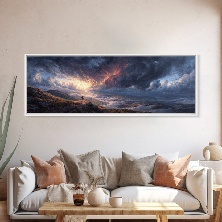 Moody Dramatic Ocean Sky Painting Wall Art Framed Canvas Print Landscape Art with Captivating Sunrise for Living Room and Office
