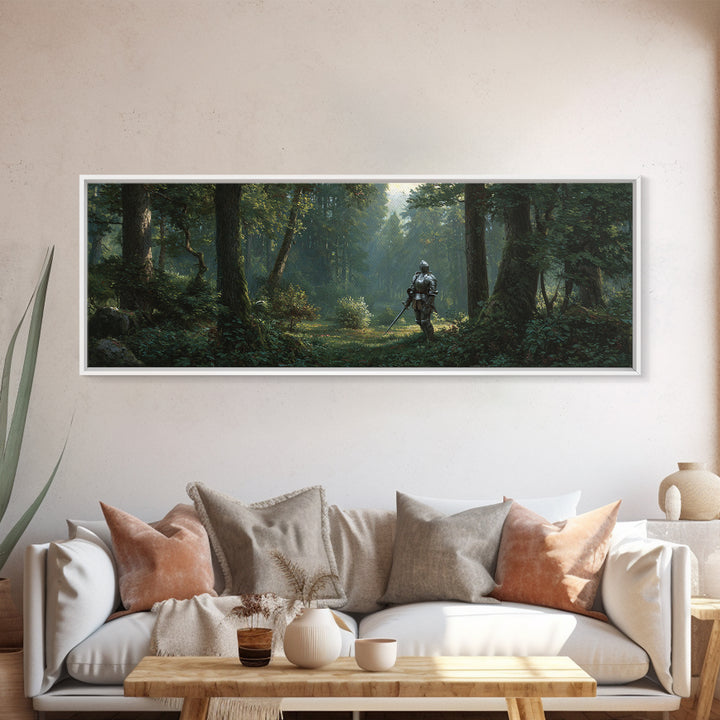 Medieval Knight Forest Scene Framed Canvas Print Romantic Fantasy Painting Wall Art for Living Room Decor and Office Wall