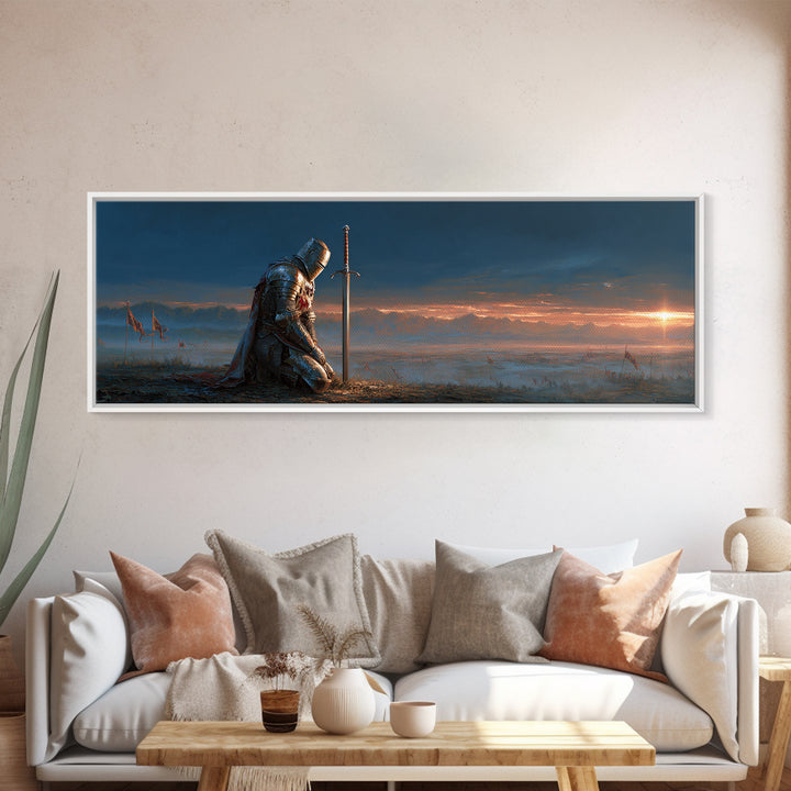 Knights In Shining Armor Fantasy Epic Warrior Landscape Wall Art Framed Canvas Print