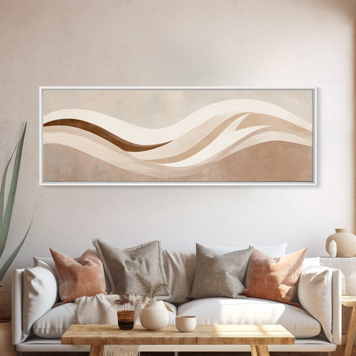 Minimalist Beige Wave Wall Art, Soft Abstract Canvas Print, Neutral Wabi Sabi Home Decor, Long Horizontal Wall Decor Print