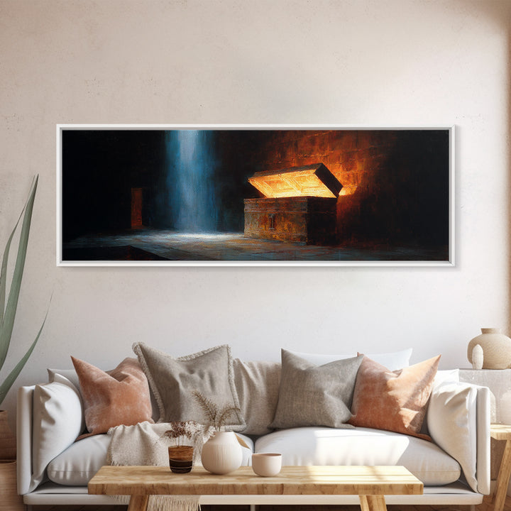 Mysterious Ancient Treasure Chest In Dimly Lit Room Oil Painting Canvas Print Unique Wall Art For Medieval Fantasy Decor
