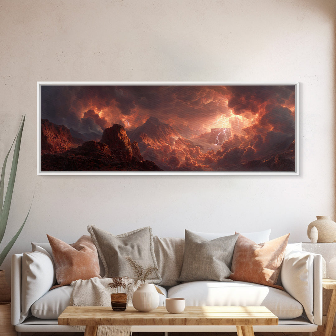 Fiery Storm Over Mountainous Landscape Landscape Wall Art Canvas Print For Powerful And Dramatic Home Decor