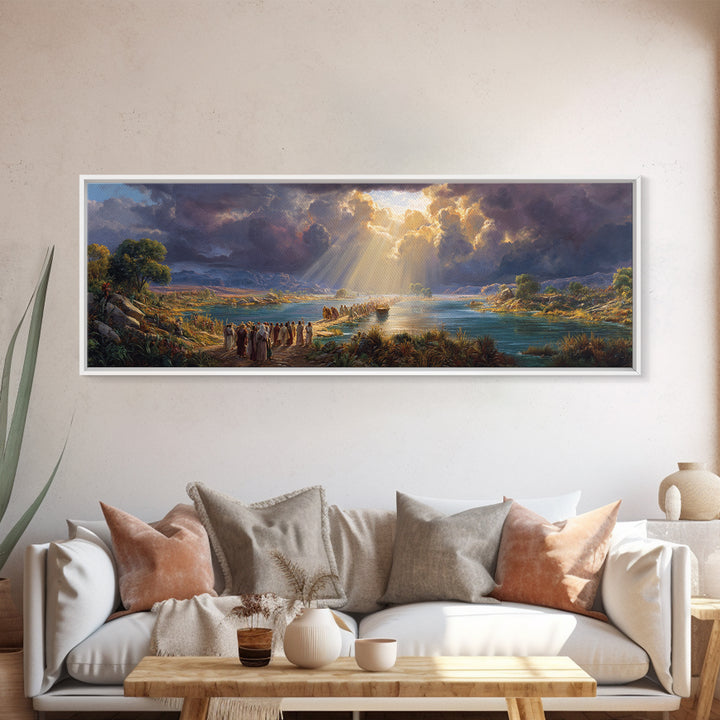 Beautiful Dramatic Sunset Landscape Over River With Walking People Fine Art Print Wall Art For Living Room Framed Canvas Print
