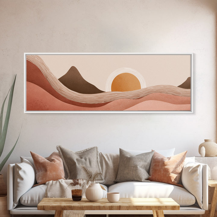 Desert Sunset Abstract Landscape Wall Art, Terracotta Mountain Canvas Print, Southwest Boho Living Room Decor, Wide Wall Art