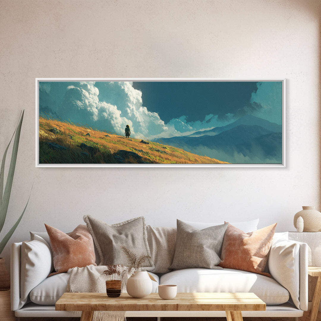 Peaceful Boat Under Blustery Sky Calm Seascape Watercolor Painting Style Wall Art Canvas Print